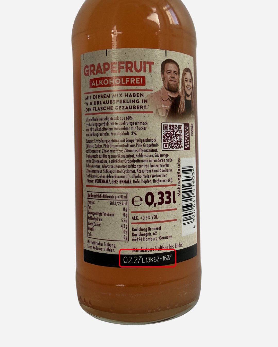 Los-Nummer bei Gebinde „Flasche“ (rot markiert)